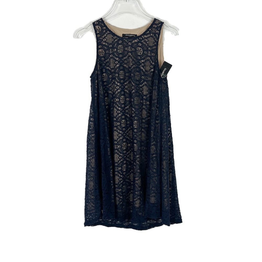 NWT Sharagano Lace Sleeveless Dress Navy Blue Size 4 NEW $108 I1318